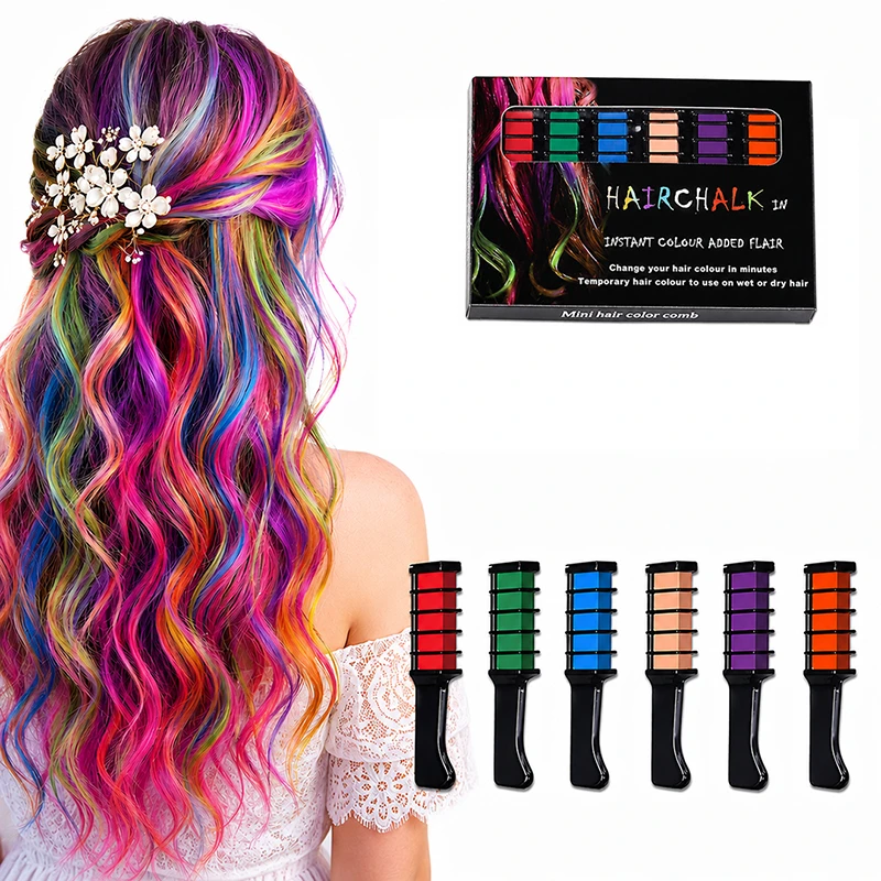 Washable Hair Chalk Comb Set for Girls – Temporary Hair Coloring Kit with 6 Vibrant Colors for Kids, Teens & Adults Ages 8+